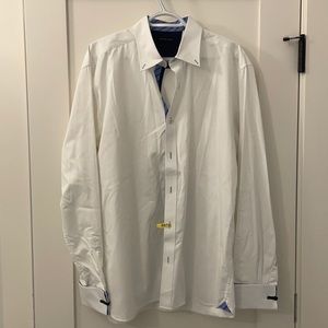 Selected Homme white button down dress shirt with blue/green details